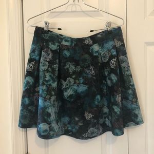 Express | Blue Green A Line Mini Skirt Floral Print Size Medium